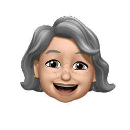 Memoji de uma mulher loira com cabelo curto sorrindo