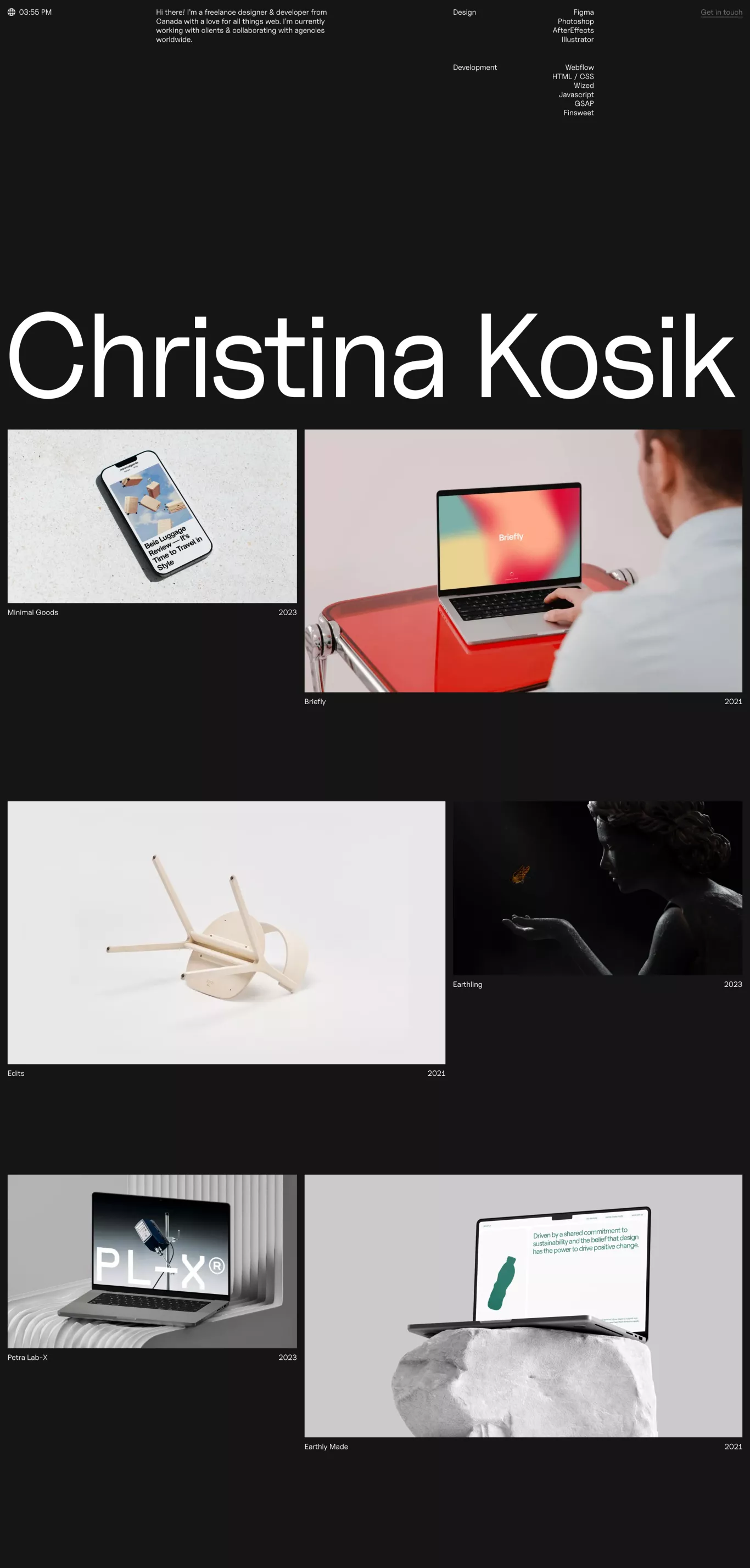Christina Kosik portfolio page screenshot showcasing Design and Tech design