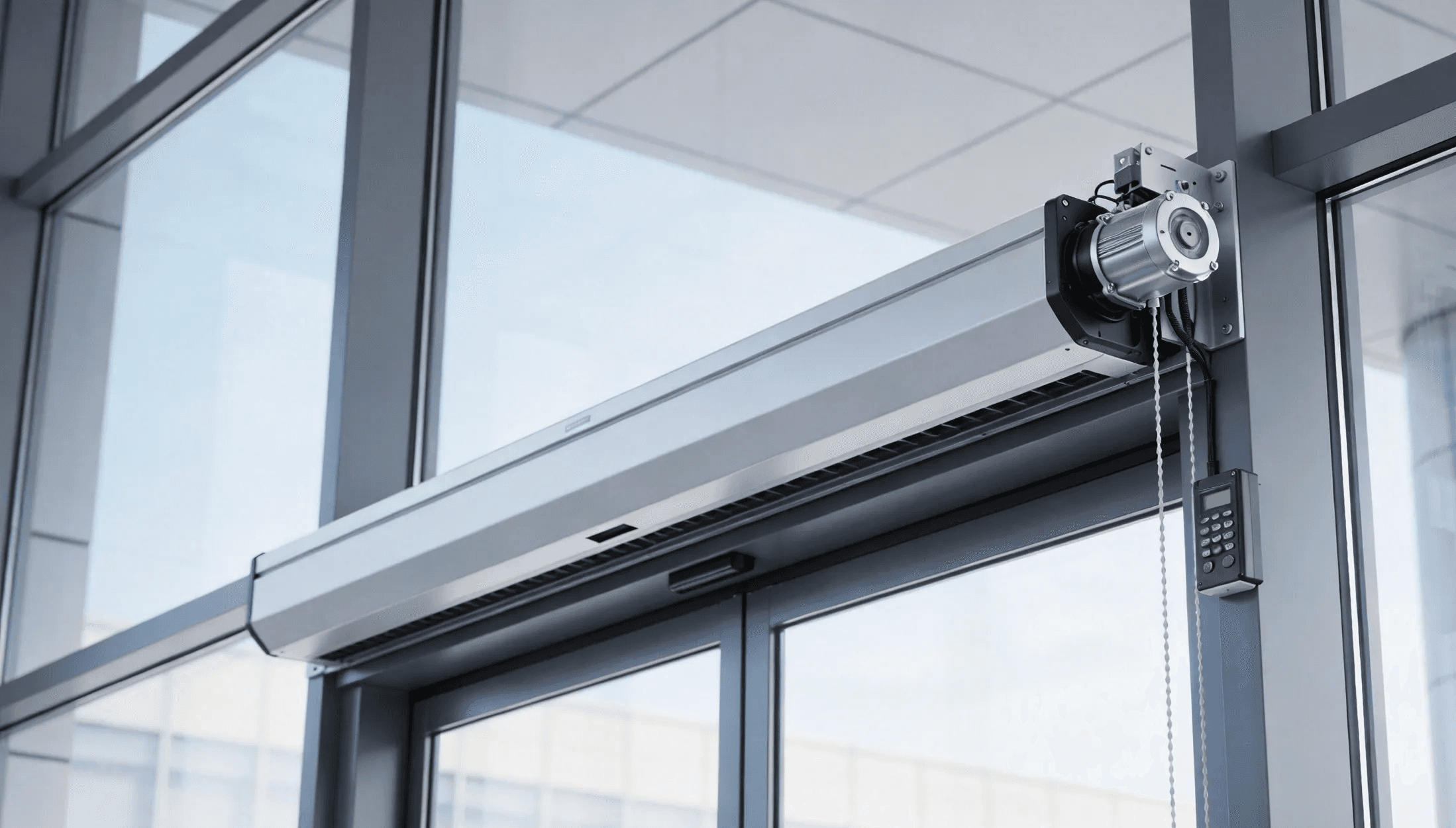Commercial automatic door automation system with motor and control components