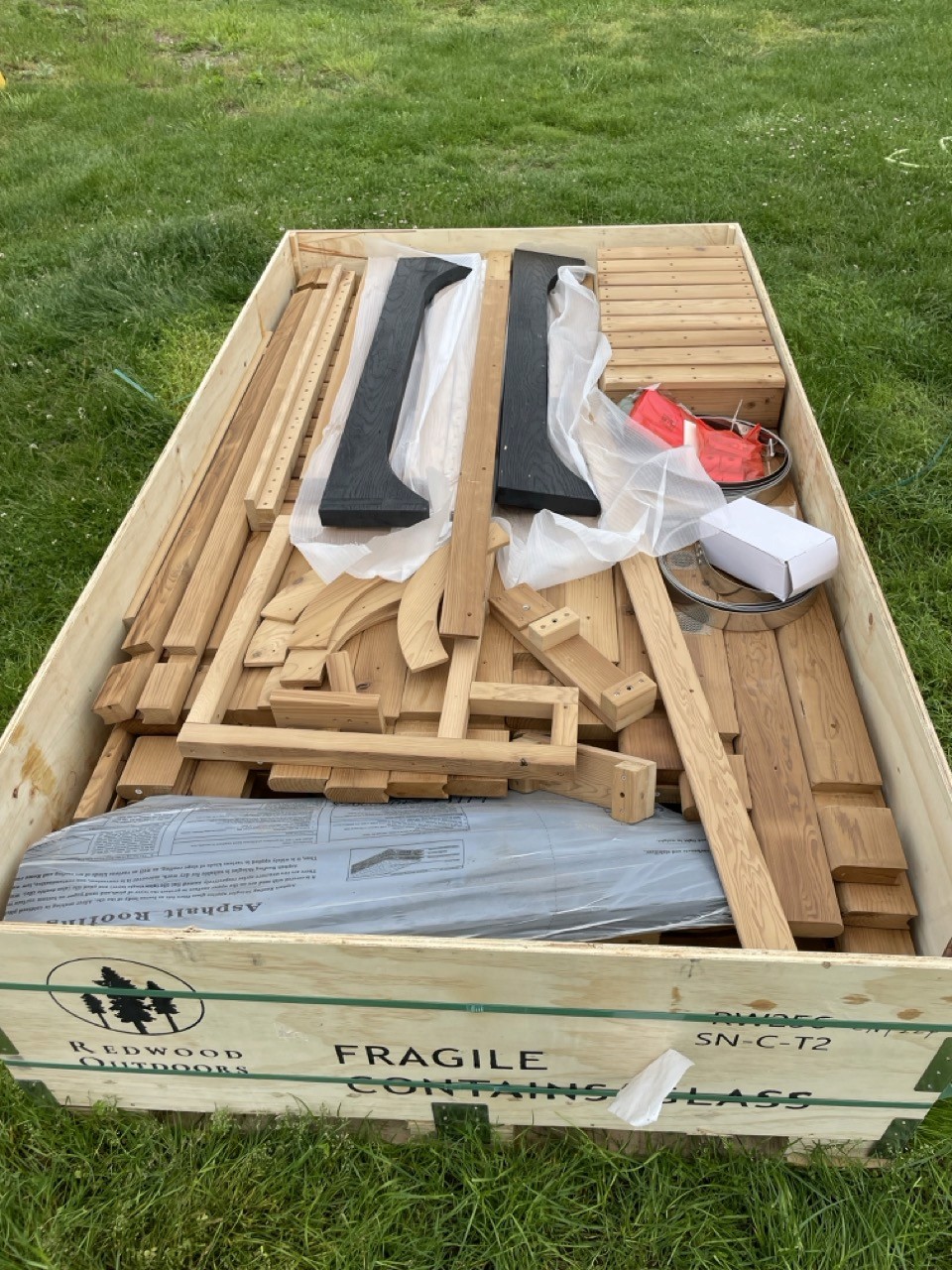 Sauna frame during assembly