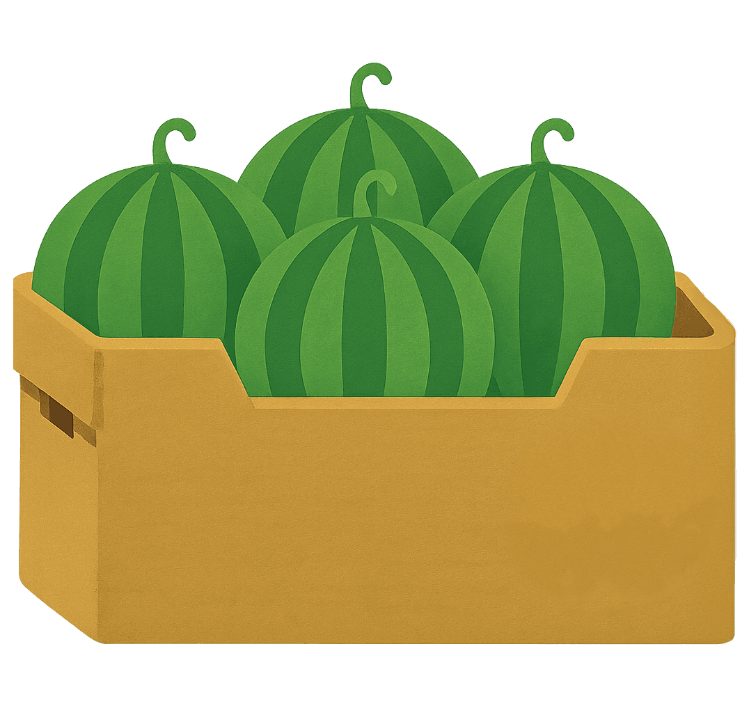 Icon von einer Transportbox mit Wassermelonen - schonend verpackt