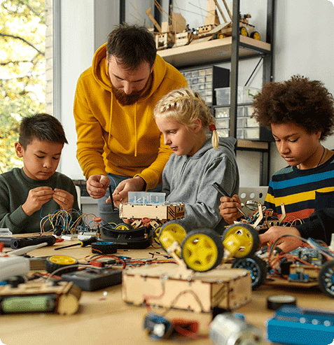 Students participating in hands-on STEM activities focused on science, technology, engineering and math skills