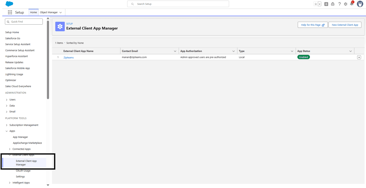 Salesforce Setup-Create External Client
