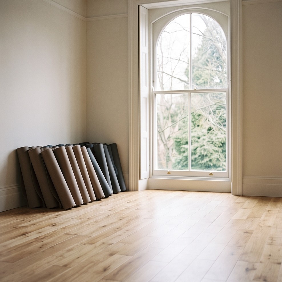 The quiet room at the Mason office in Portland, with a tall window and a pale wood floor