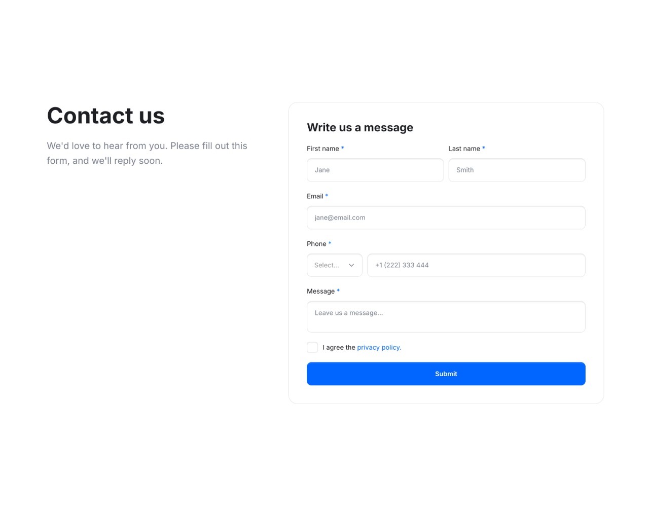 Framer Contact Section - Frameblox UI