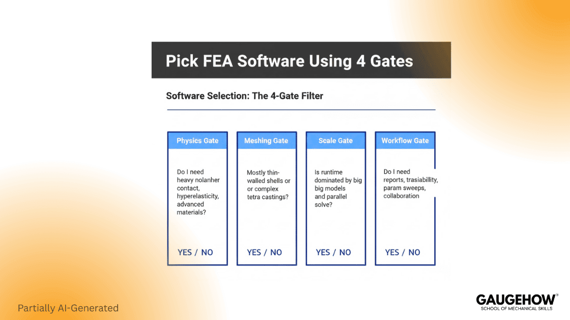 FEA software selection gates