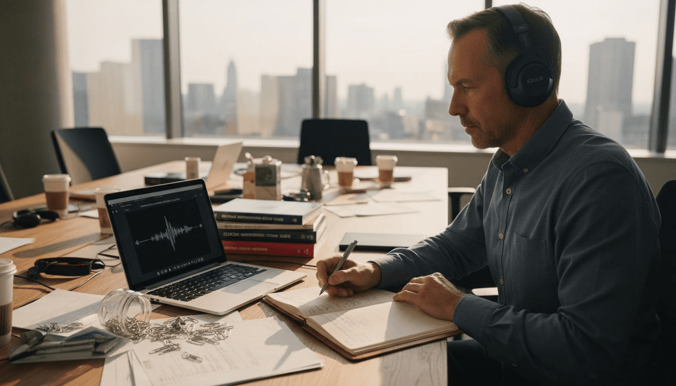 Manager evaluating audio transcription results