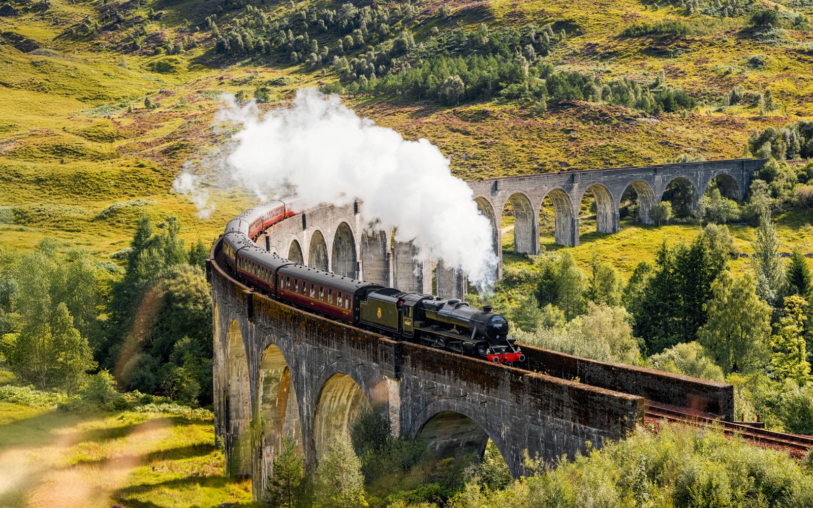 Steam Train on Glenfinnan Viaduct in Scotland