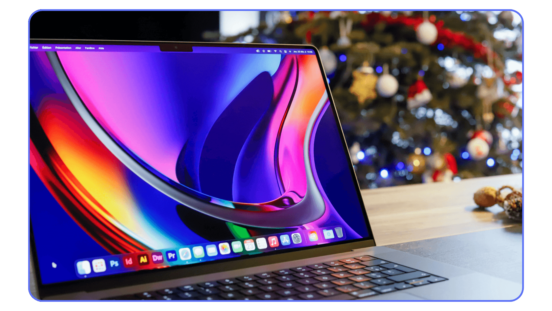 Apple MacBook Pro display showing vibrant colors and creative software interface