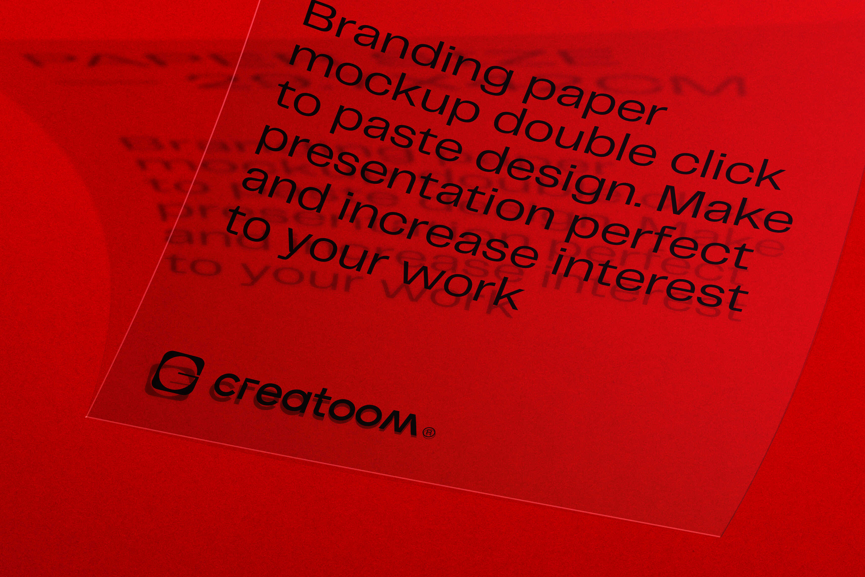 Clear paper overlay with printed typography on red background