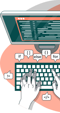 Person sitzt vor einem Computer und coded