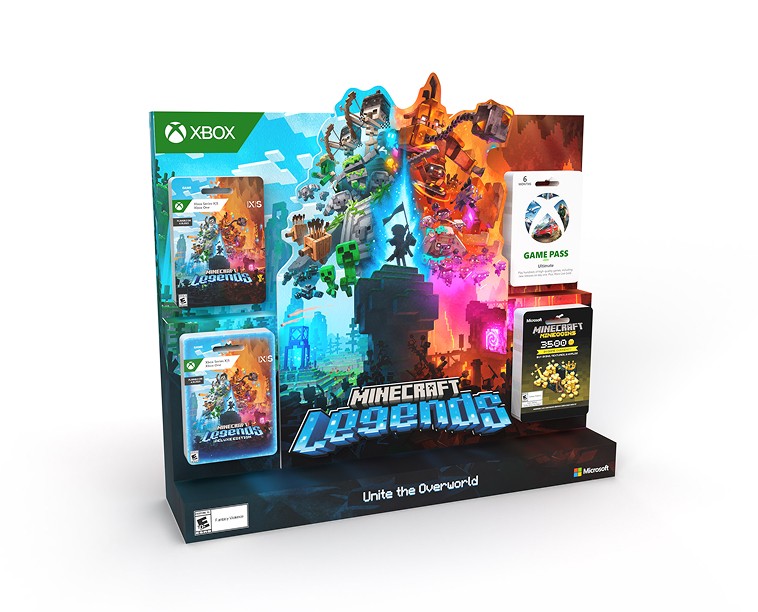 A countertop Minecraft Legends sales display