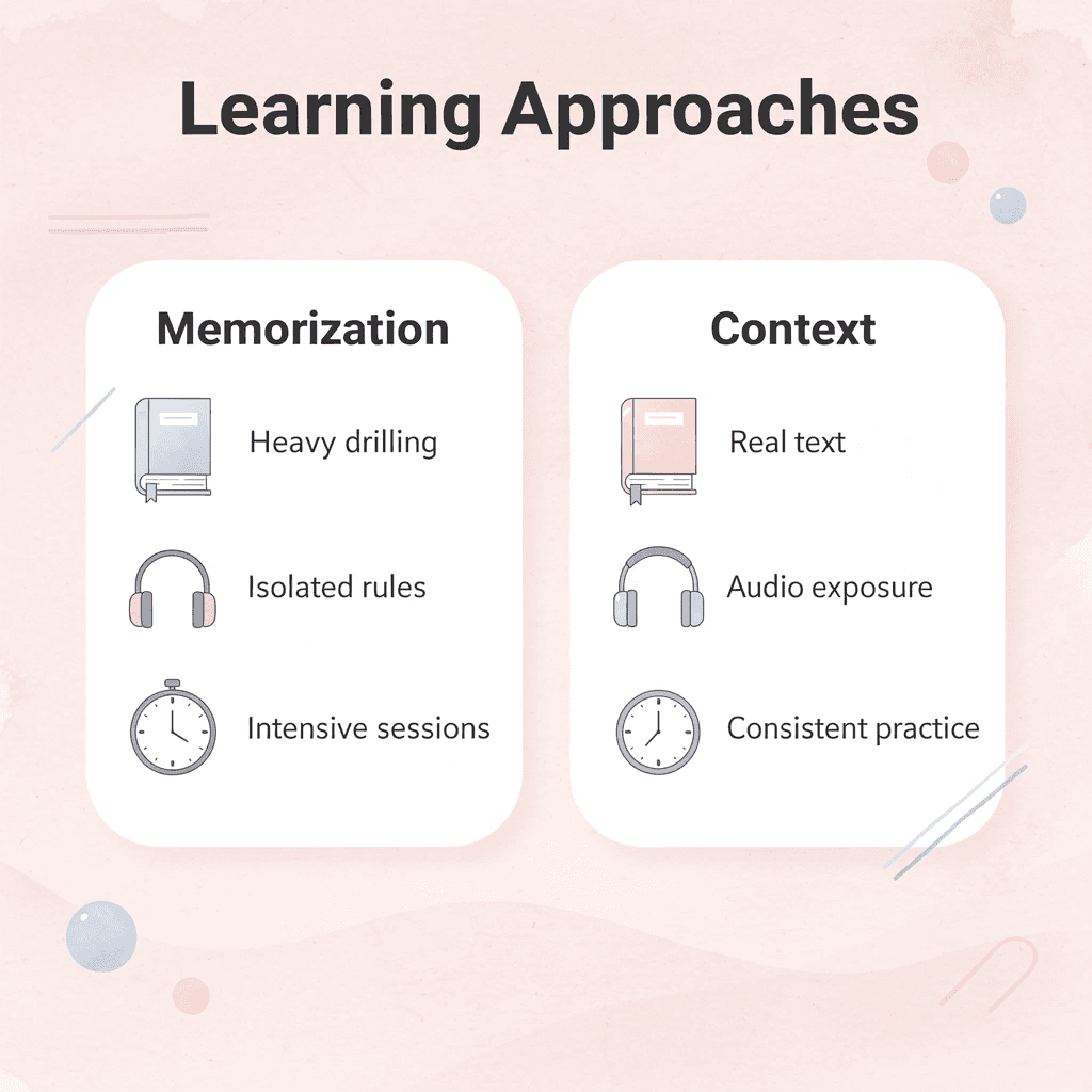 Comparison of memorization versus contextual learning approaches