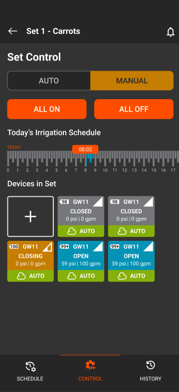 Irrigation control of M8 moble application.