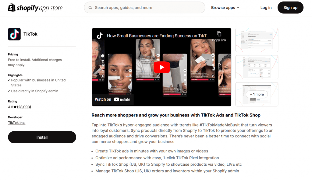 shopify app store tiktok