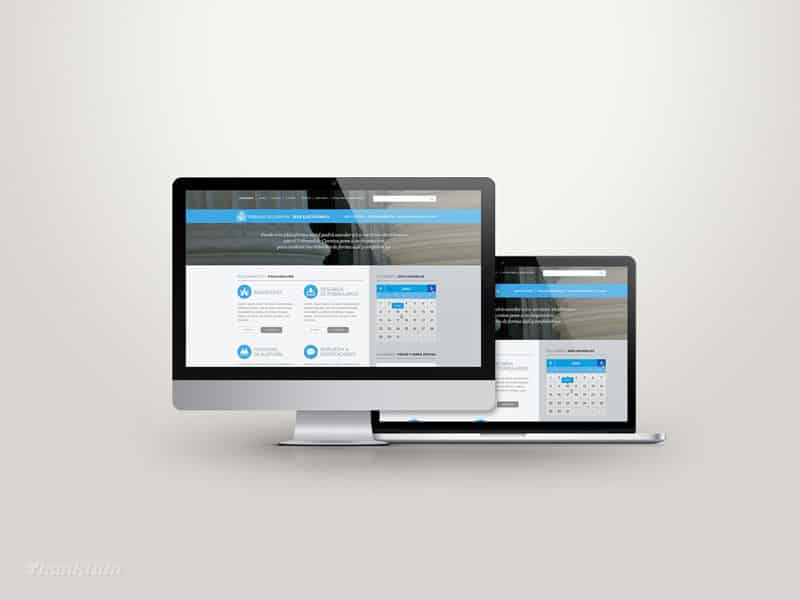 Diseño web responsivo de Tribunal de cuentas en pantalla de computadora y portátil, interfaz moderna.
