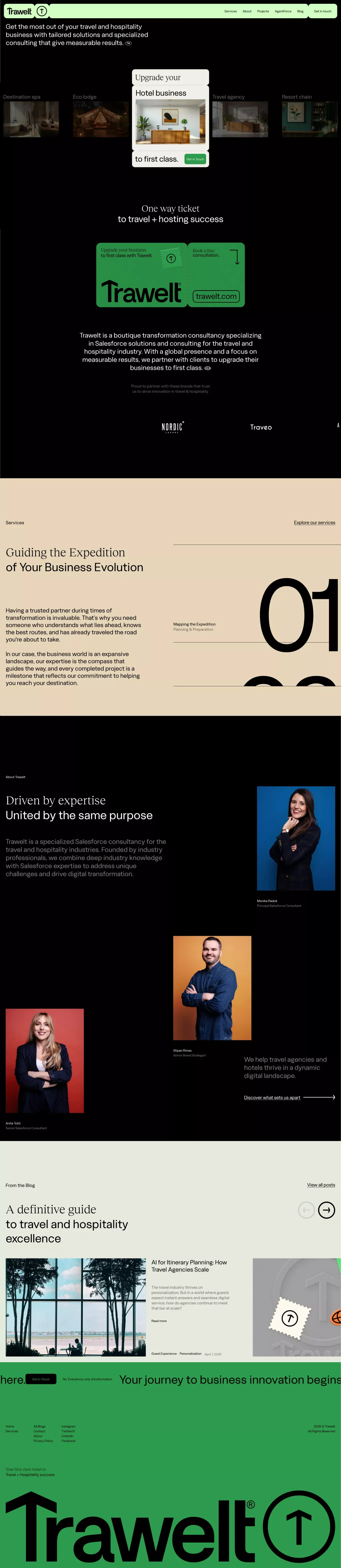Trawelt - A specialized Salesforce consu landing page screenshot showcasing Travel design