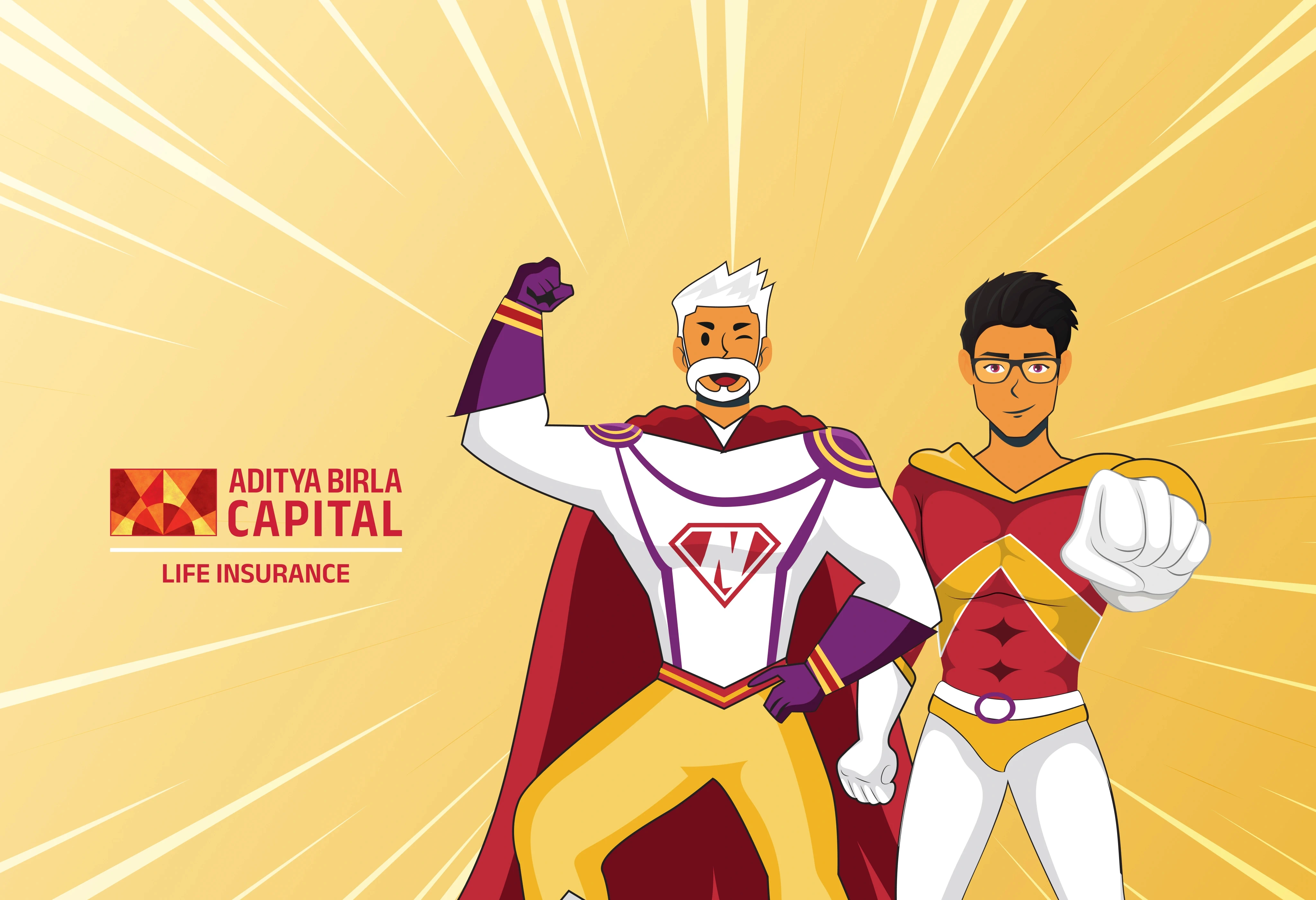 Aditya Birla Capital comic campaign comic campaign case study - hero visual, abstrct design