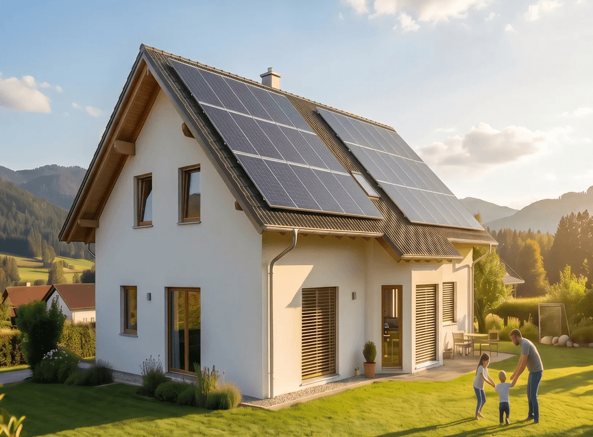 PV-Anlage auf Dach eines Hauses