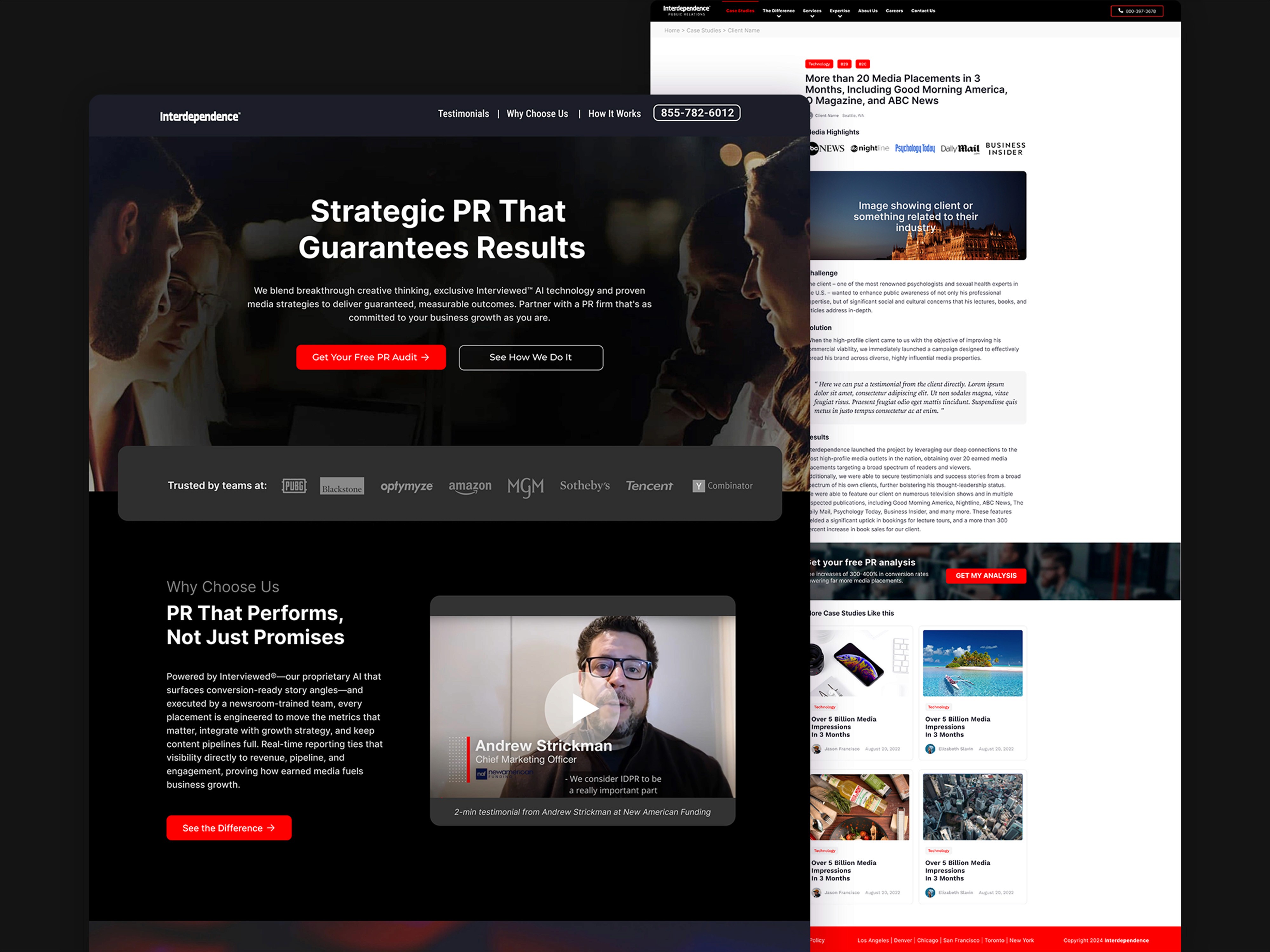 Interdependence PR landing page and CRO design by Olivia Ross