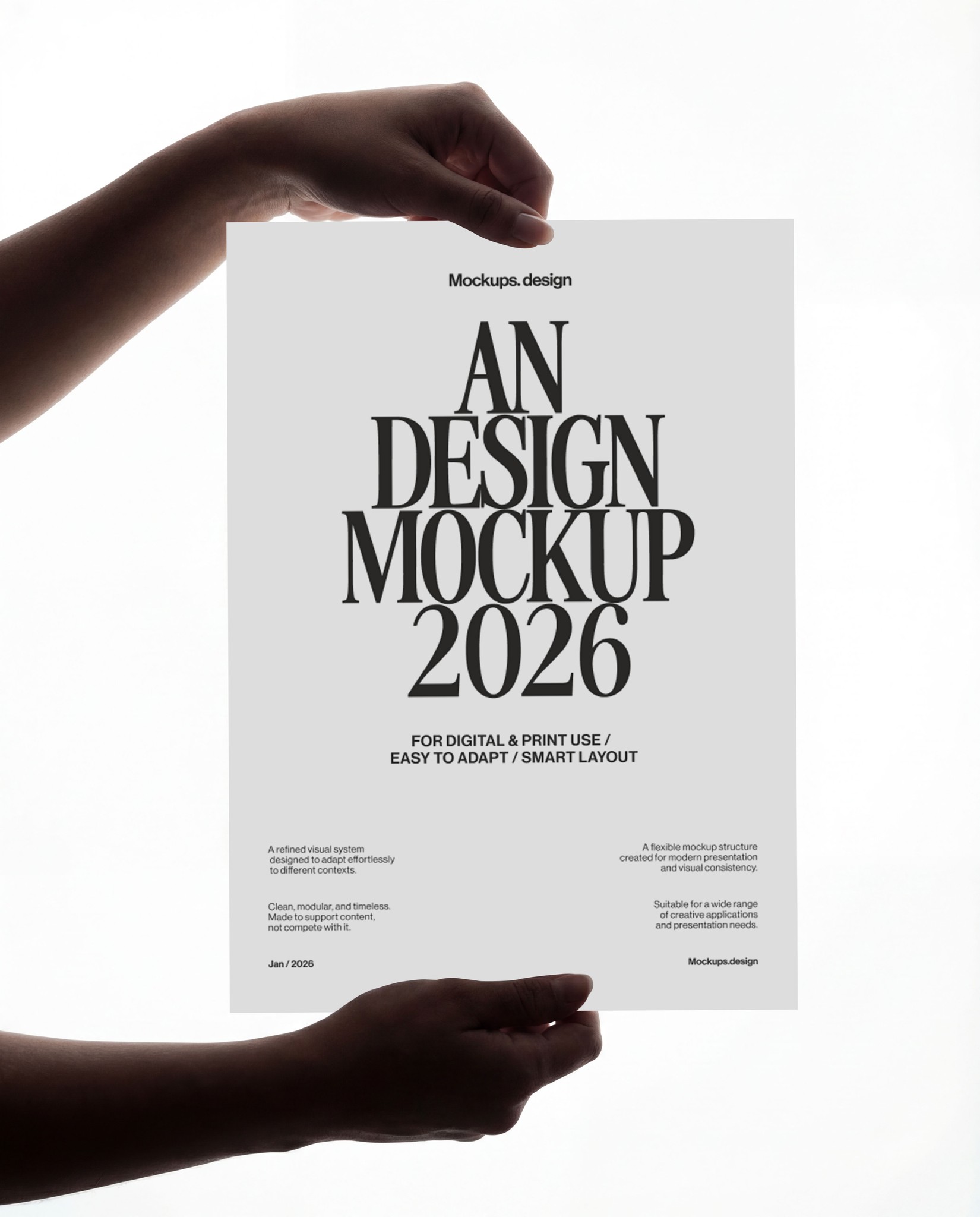 A4 paper mockup on clean minimal background, simple studio setup