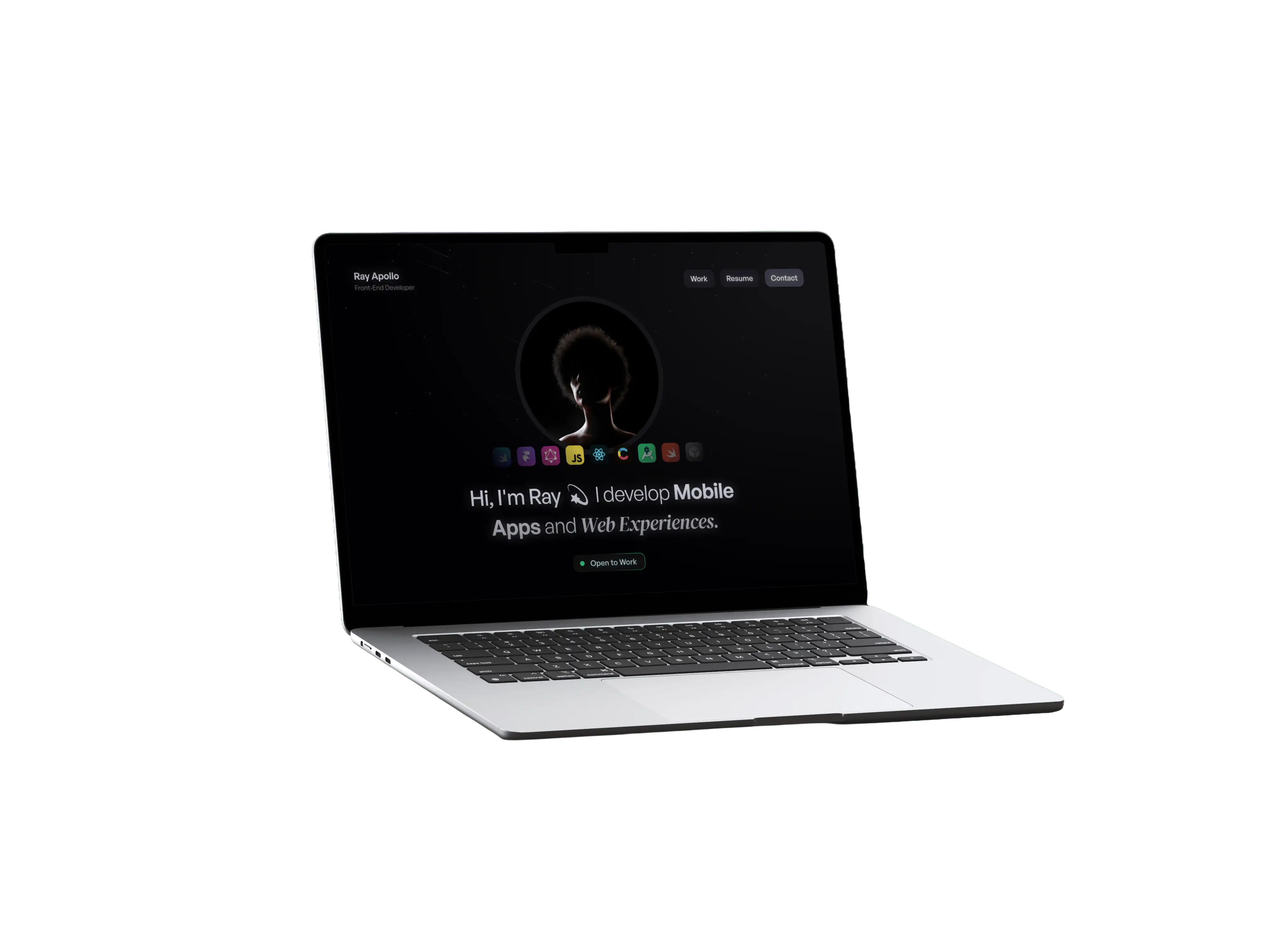 Laptop with portfolio website on display