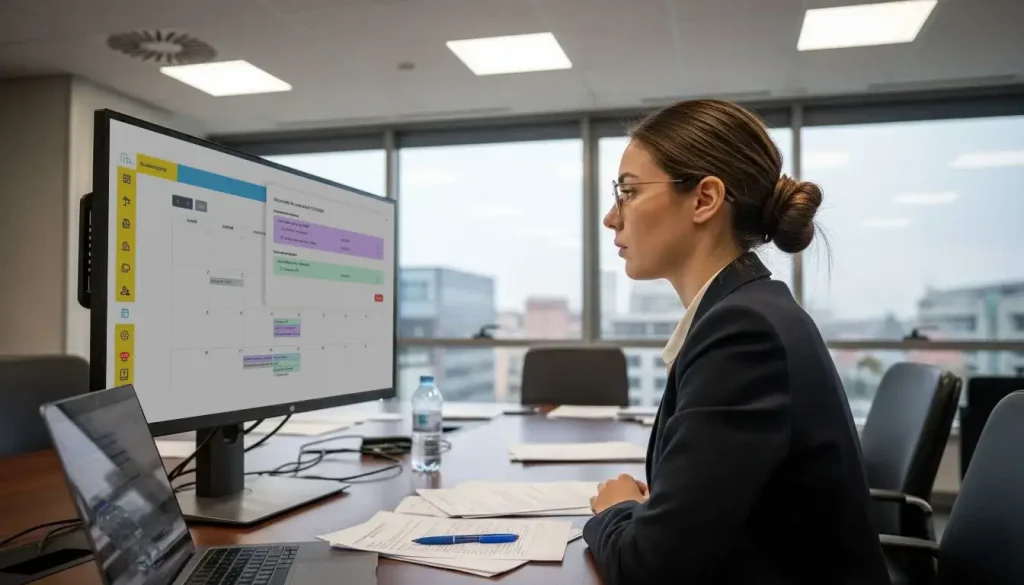 La responsabile controlla gli alert dello scadenzario del software sicurezza sul lavoro