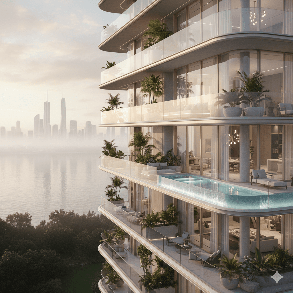 a living room filled with furniture and a large window