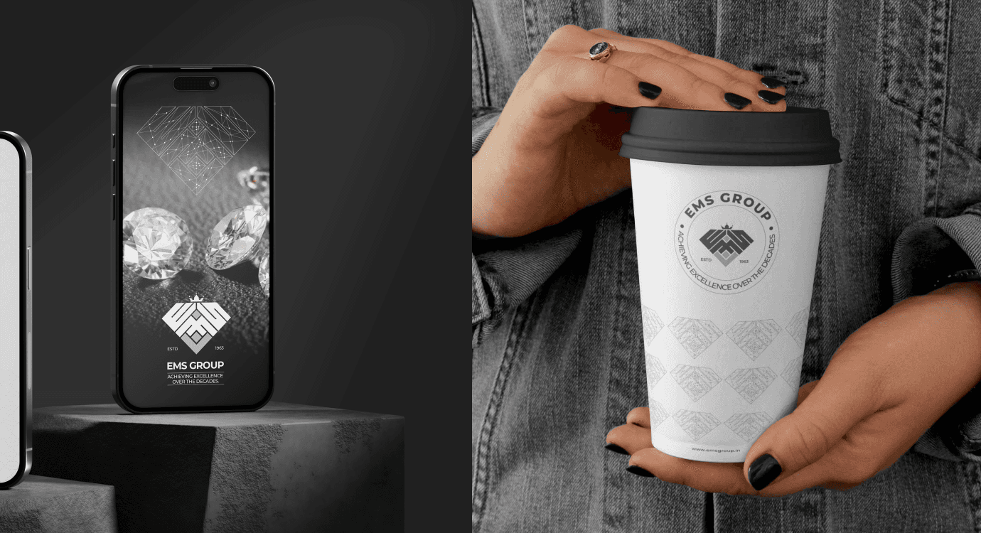 EMS Group brand identity on digital and physical touchpoints — Penguincil Design