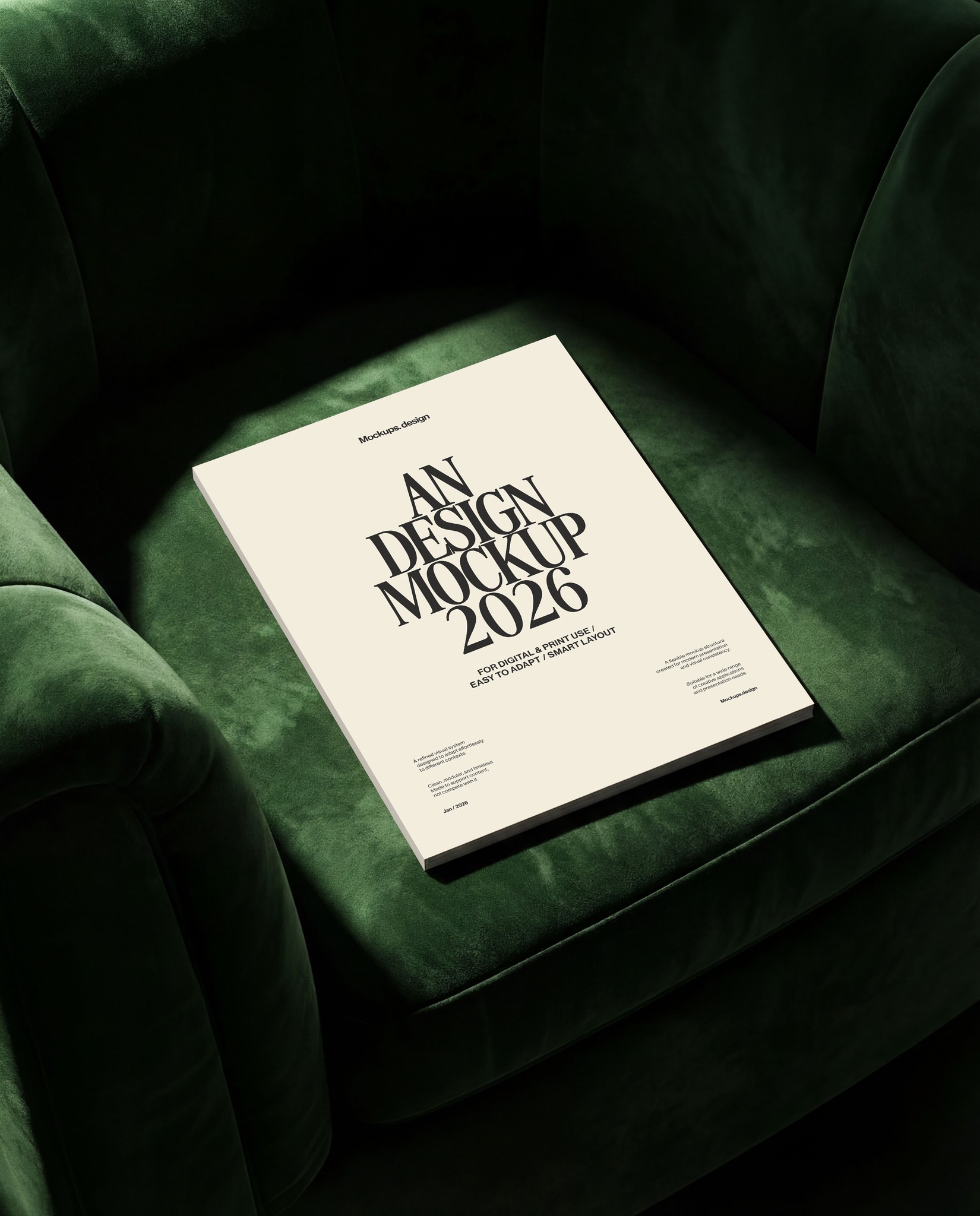 Magazine mockup on sofa, lifestyle home setting