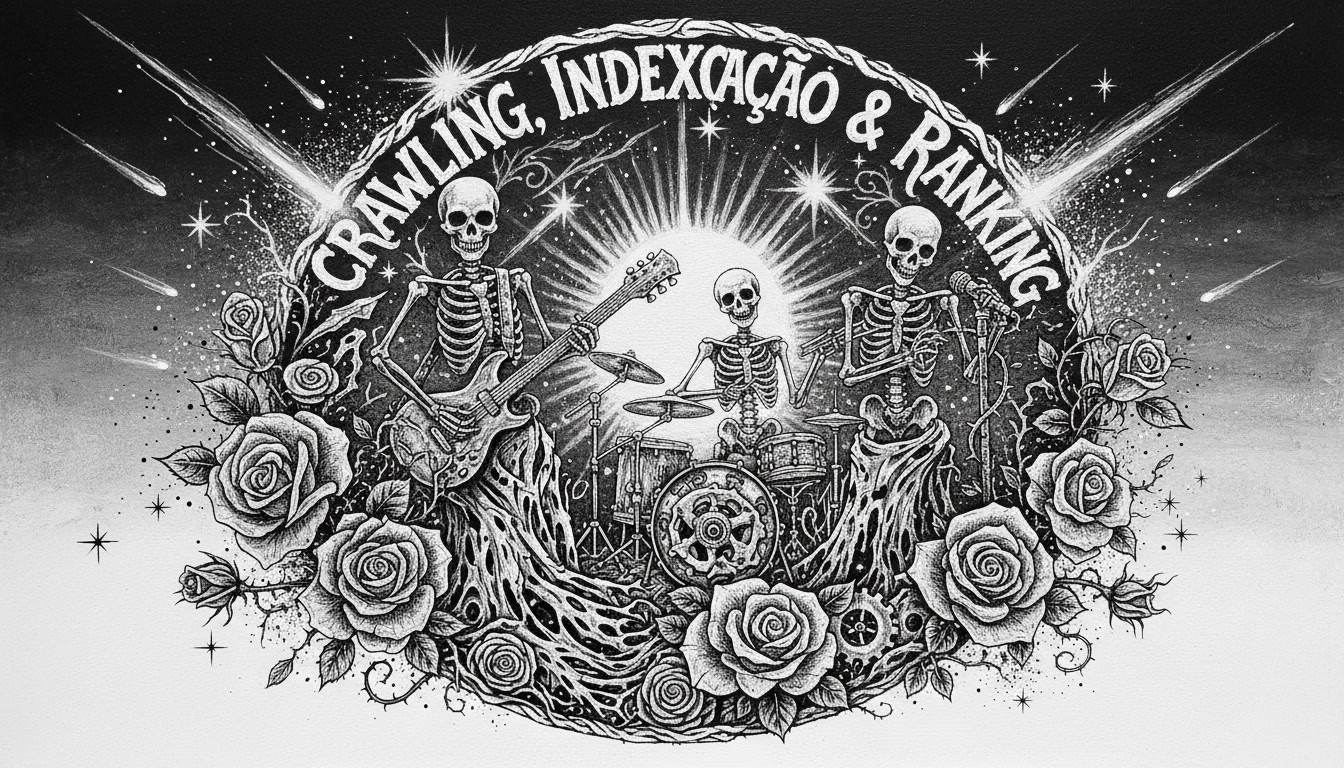 Bold acrylic painting, create a black and white oval design for "Crawling, Indexação & Ranking" concert tee shirt,