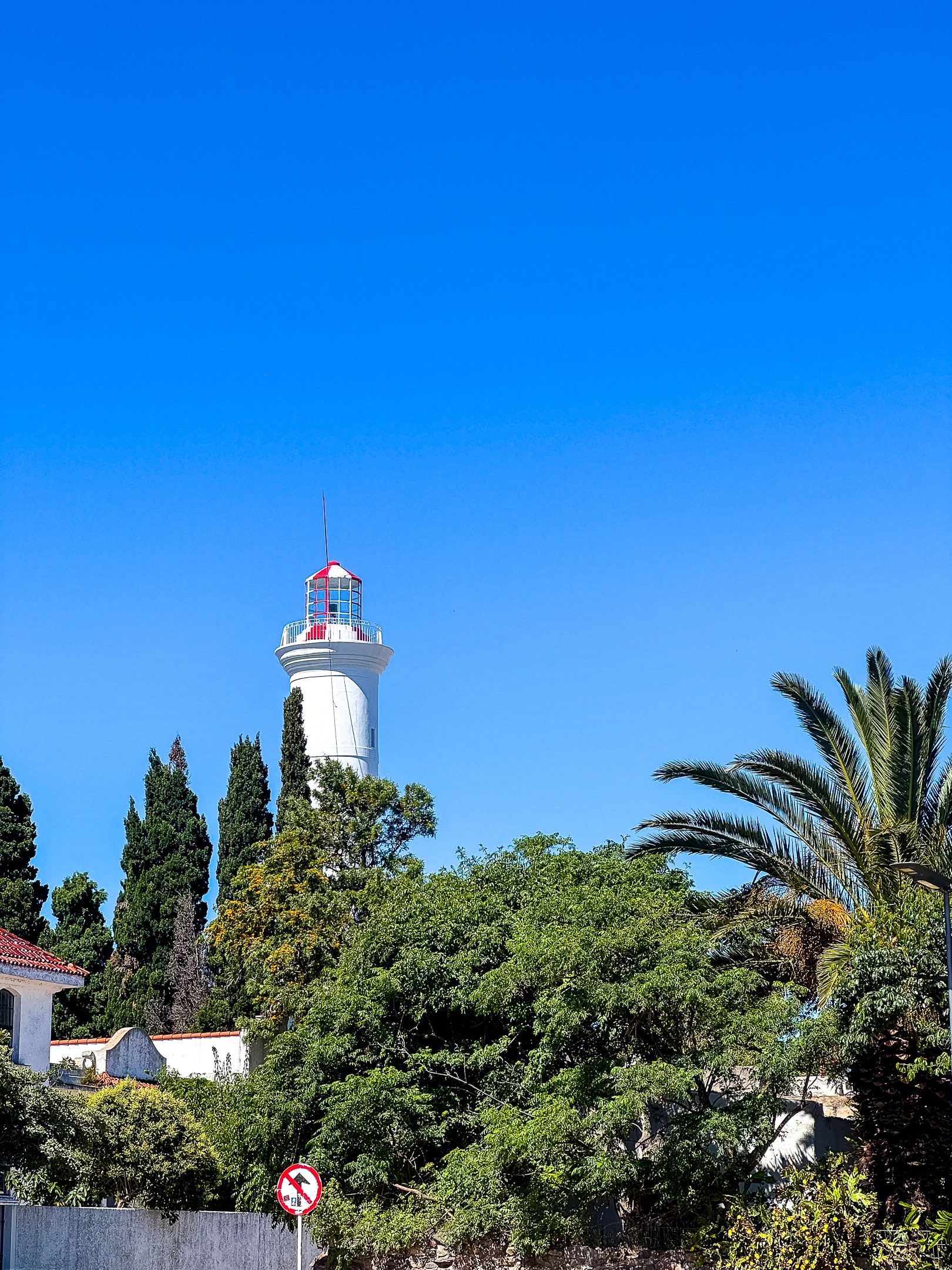 Un phare derrière une foret tropicale à Colonial de Sacramento en Uruguay