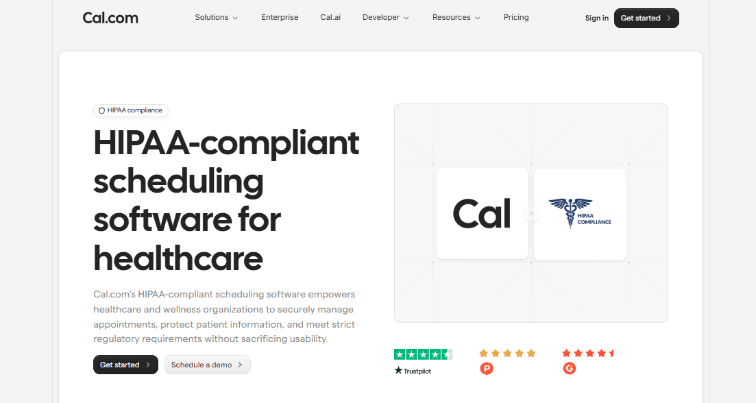 HIPAA compliance details of Cal.com for healthcare practices: 'HIPAA-compliant scheduling for healthcare teams'