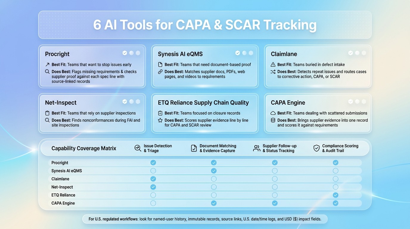 6 AI Tools for CAPA & SCAR Tracking: Feature Comparison