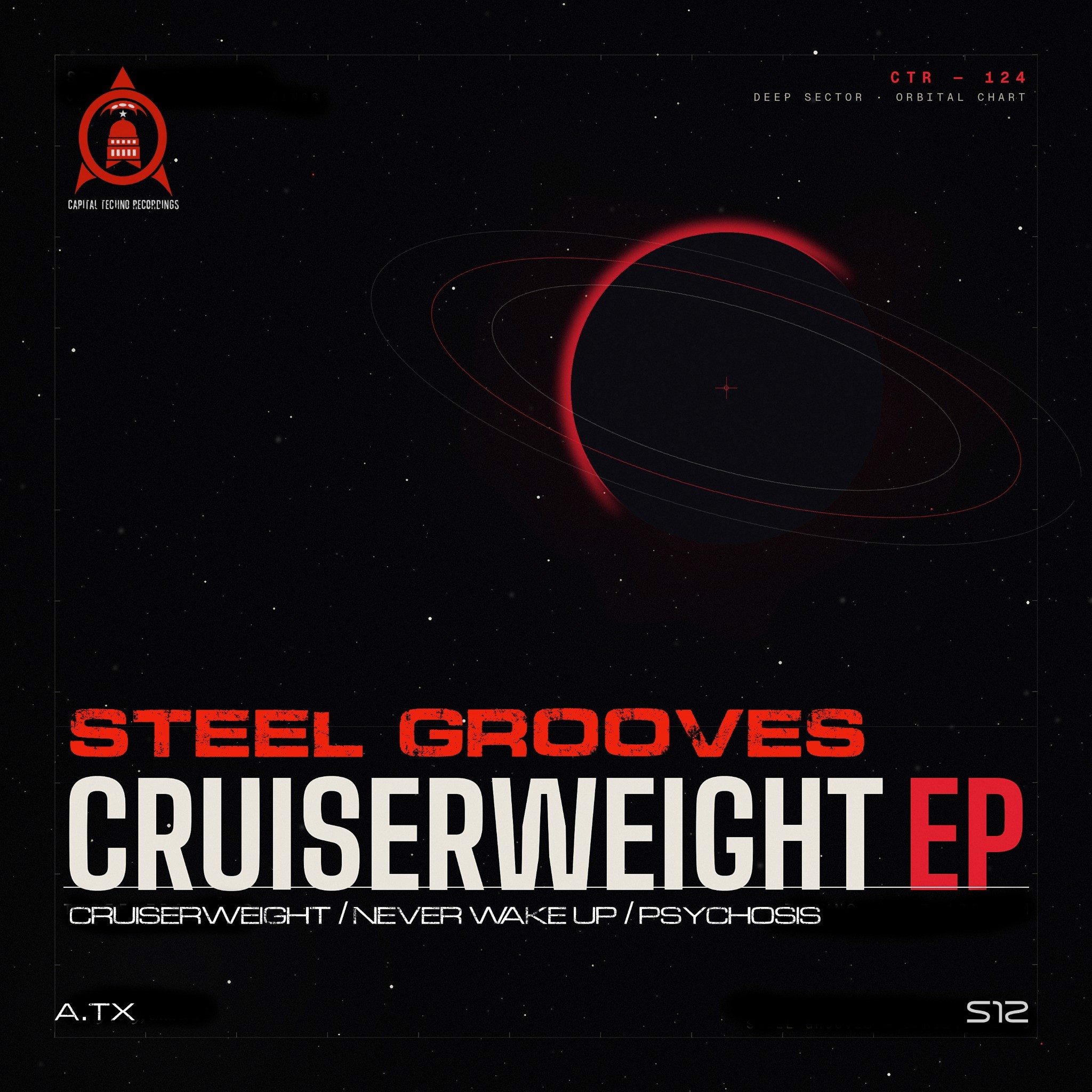 Steel Grooves — Cruiserweight EP, CTR124. Red orbital planet on black.