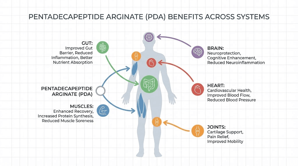 Penta deca peptide arginate benefits for gut health muscle recovery joint healing