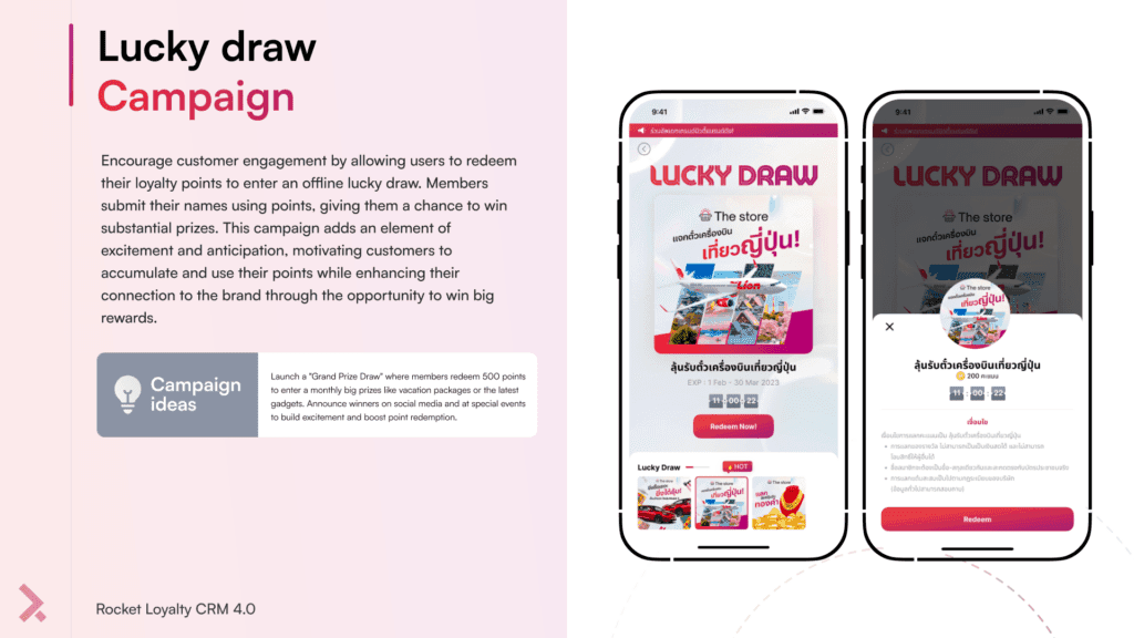 แคมเปญที่ให้ลูกค้าสามารถใช้คะแนนสะสมหรือเข้าร่วมกิจกรรมต่างๆ เพื่อแลกรับสิทธิ์จับรางวัล 