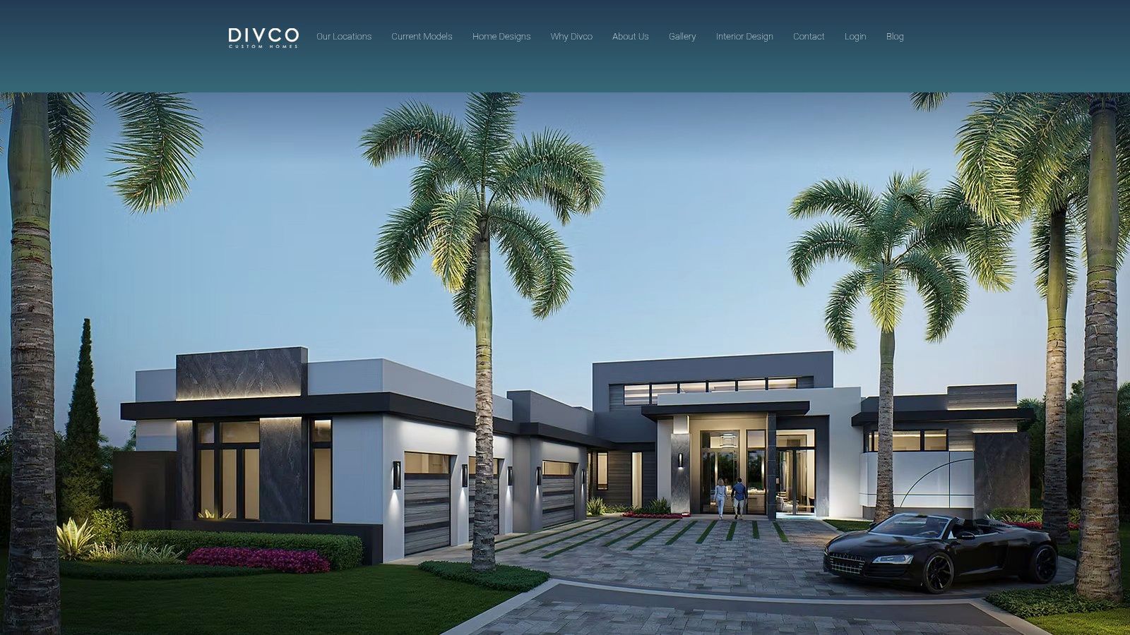 A modern luxury home built by Divco Custom Homes, featuring clean lines, a spacious lanai, and a stunning pool area perfect for entertaining.