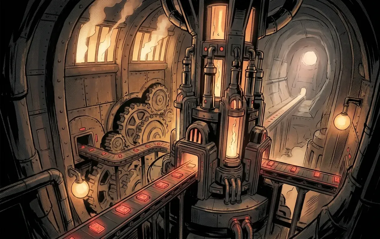 Steampunk factory gears, symbolizing RockN' Socials Digital Marketing Agency.