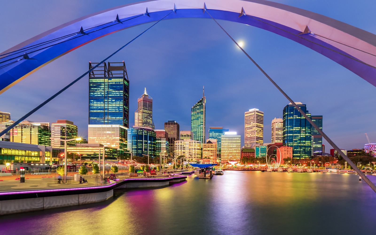 Perth skyline at night from Swan River dinner cruise.