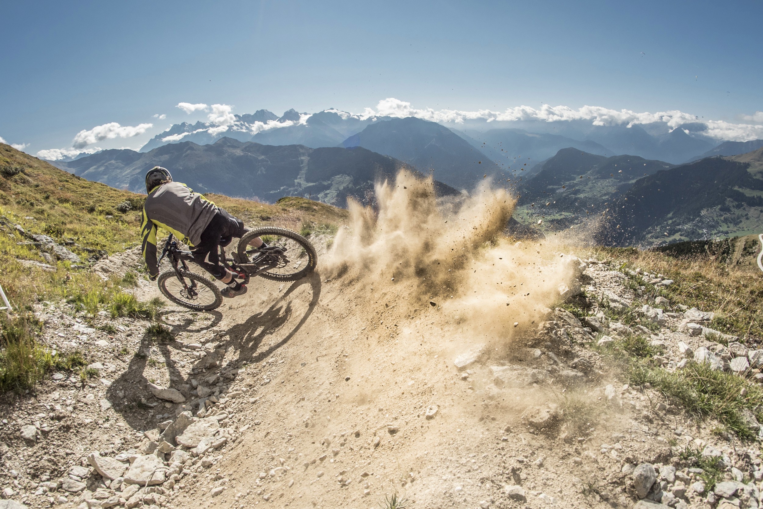 Mountain biker in berm in Verbier