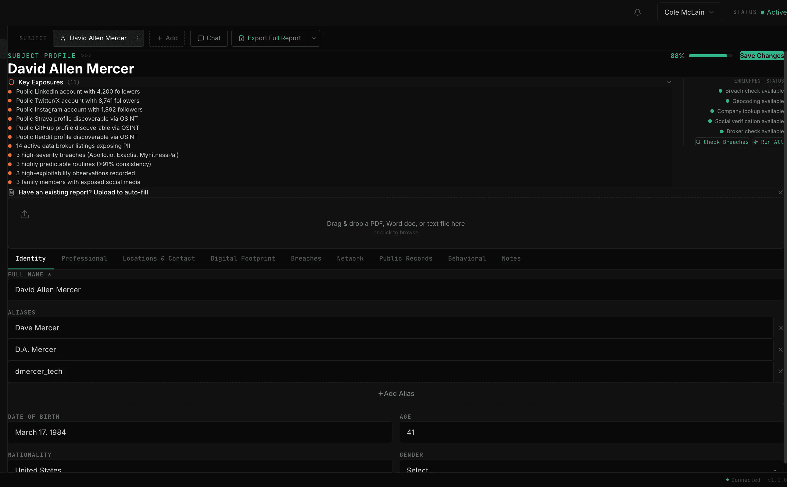 Dashboard interface