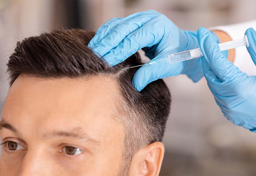 An men doing PRP therapy in an certified clinic partnered with hairhealth.ai. PRP therpay helps in hair regrowth and avoiding hair loss.