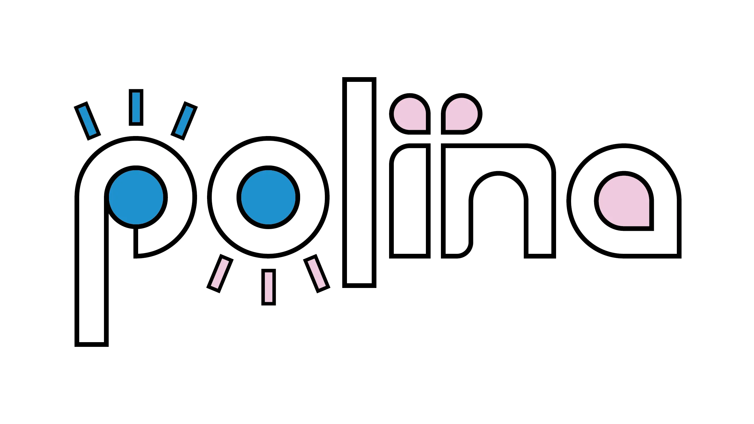 Polina lashes studio logo — bold geometric wordmark with blue and pink accents on white background, designed by The World District.