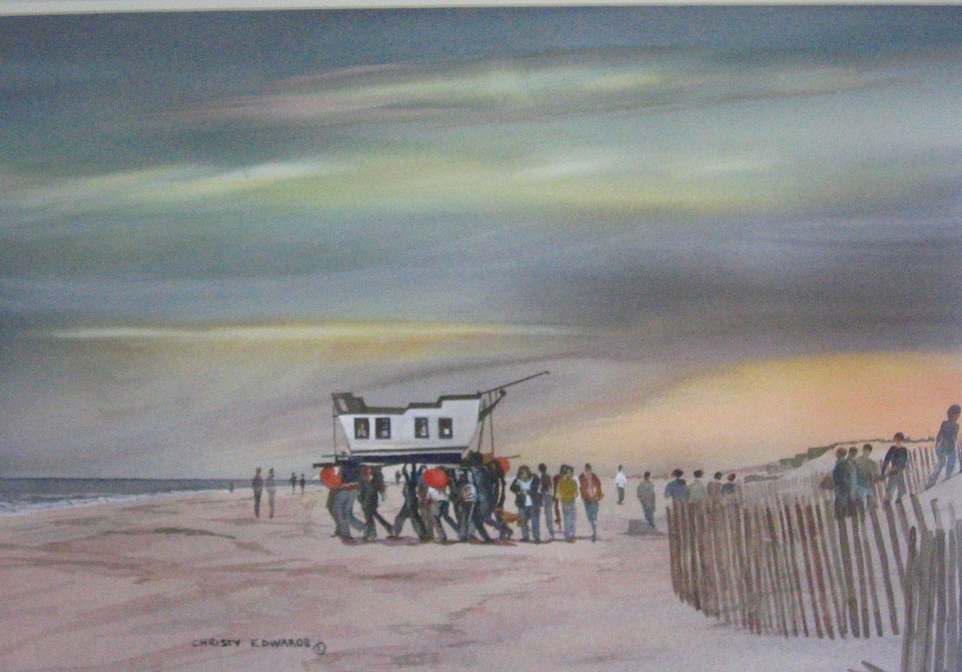 Watercolor of the Peregrine carried to the sea, by Christy Edwards
