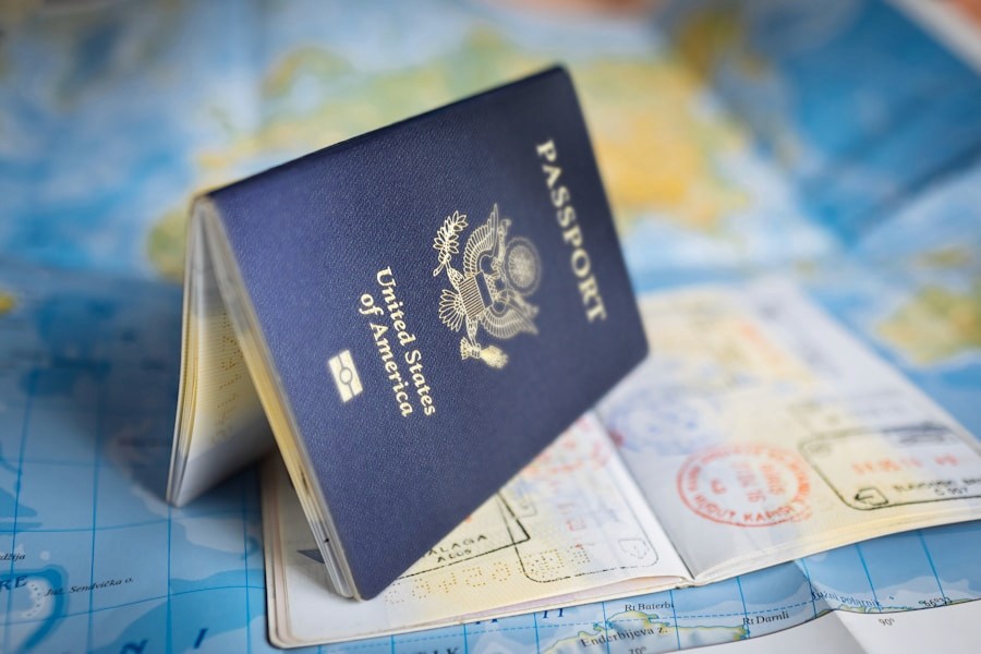 Passport on a map for immigration advisory