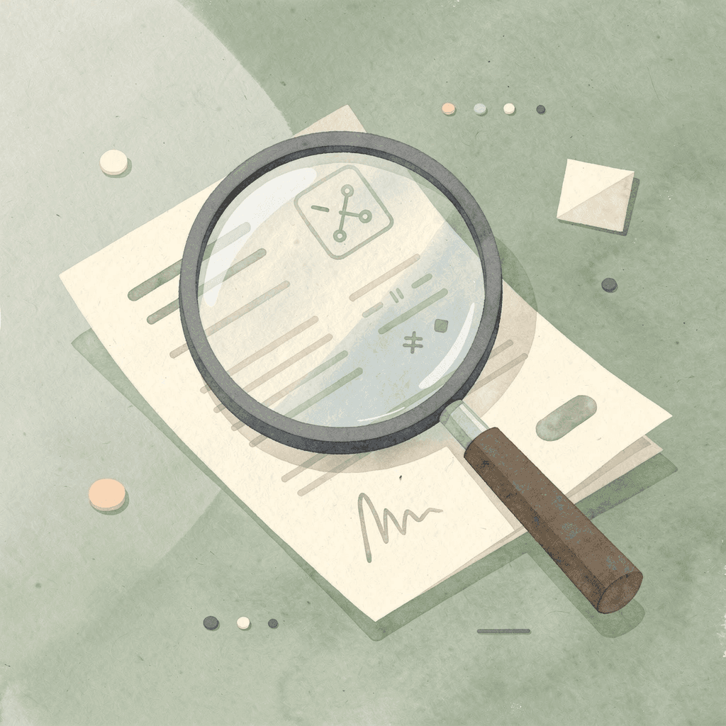 Scene of a magnifying glass examining documents representing claim discovery
