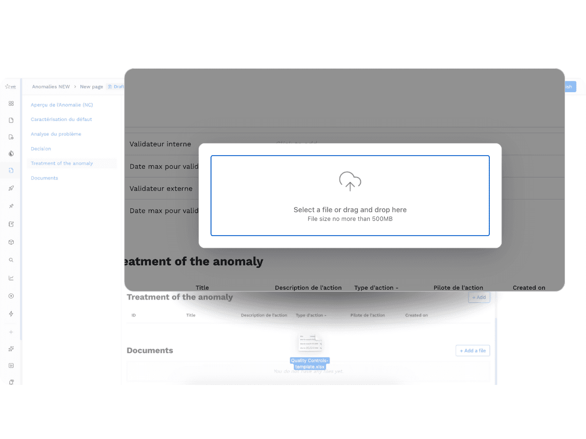 prise en charge des documents, images, PDF, directement dans les déclarations de non conformités