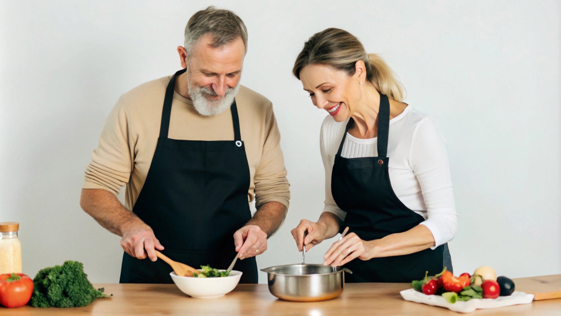 a man and a woman prepare a meal equally