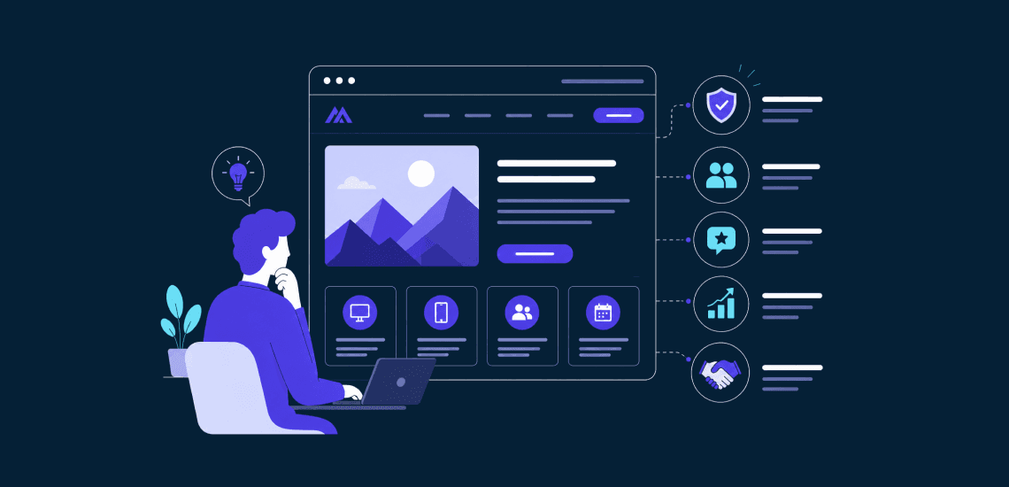 Website design illustration. A person is creating a website.